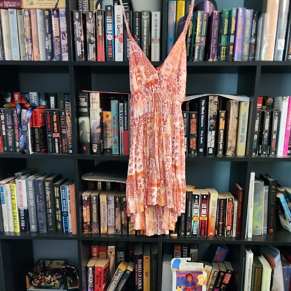 Women’s Peach-Pink Printed Sundress with Spaghetti Straps